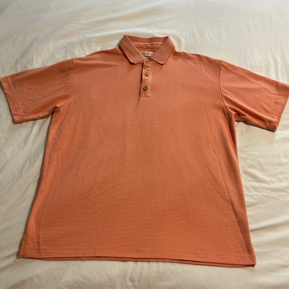 Jamaica Jaxx Mens Large Orange Striped Modal Blend Short Sleeve Polo Shirt